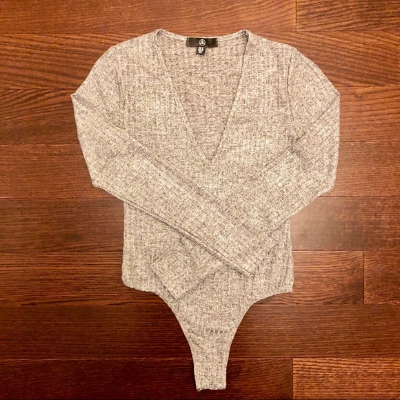 Missguided Tops - NWOT Silver Misguided V Neck Bodysuit